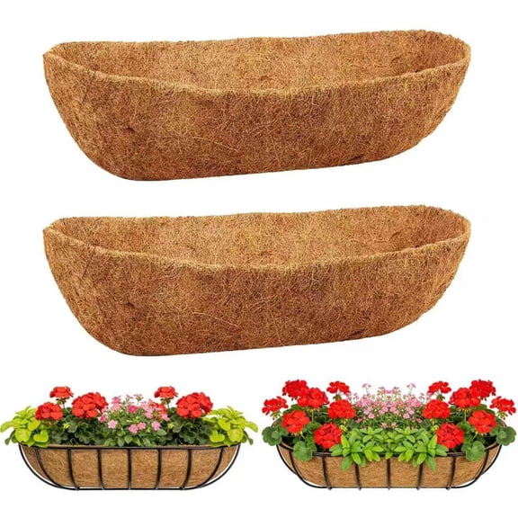 2-Pack 24 Inch Coco Liners for Planters – Trough Coco Liner for Window Box, Fence Flower Baskets | Coco Liners for Hanging Baskets, Planter Box Liner, 24 Inch Coconut Liners for Planters.