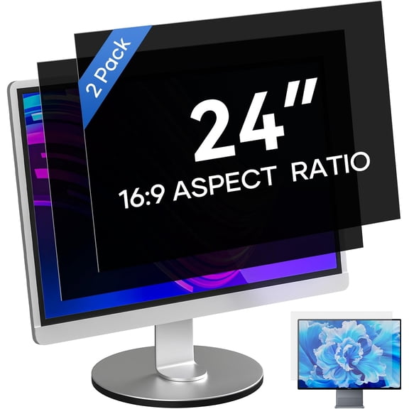 2 Pack] 24 Inch Computer Privacy Screen for 16:9 Aspect Ratio Widescreen Monitor, Eye Protecting Anti-glare Blue Light Display Screen Privacy Protection, Removable Anti-scratch Coating