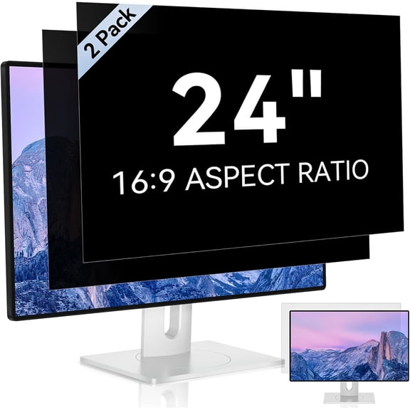 2 Pack] 24 Inch Computer Privacy Screen for 16:9 Aspect Ratio Widescreen Monitor, Eye Protection Anti Glare Blue Light Computer Monitor Privacy Filter, Removable Anti-Scratch 24in Protector Film