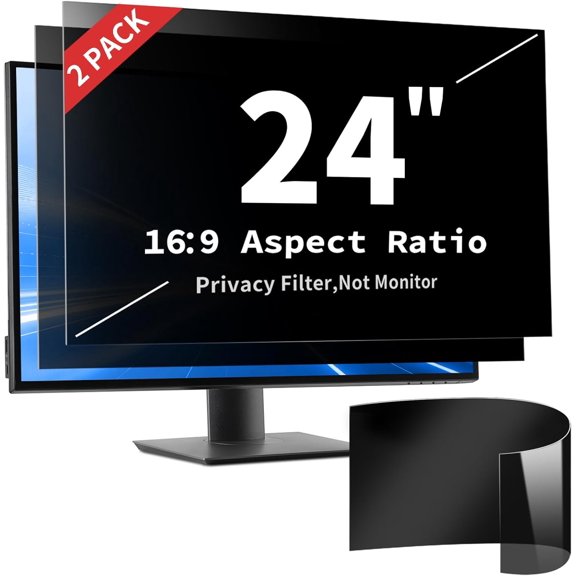 2-Pack] 24 Inch Computer Privacy Screen Filter for 16:9 Widescreen Monitor, Removable 24inch Anti Blue Light Glare Privacy Shield, Anti Spy Security Protector for Hp Dell Asus Acer Samsung