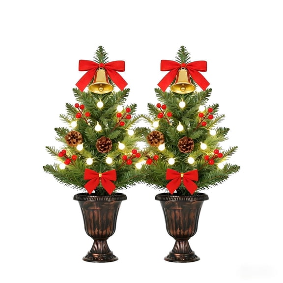 2-Pack 24 Inch Mini Pine Cone Berry Tabletop Christmas Trees