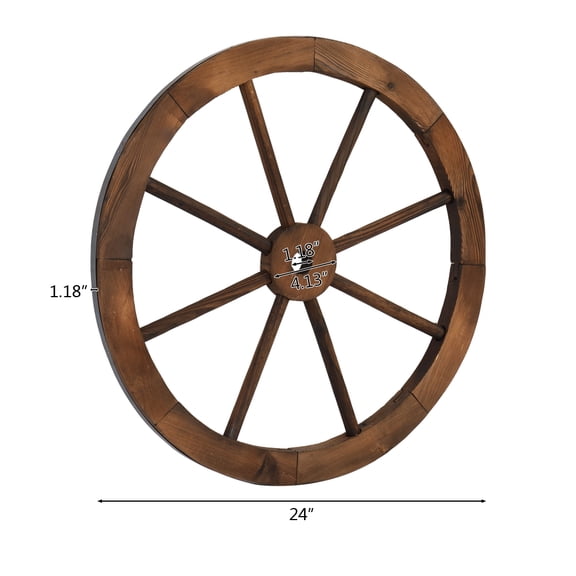 2-Pack 24-Inch Rustic Western Style Wooden Wagon Wheel Wall Art Decor for Garden and Home Brown