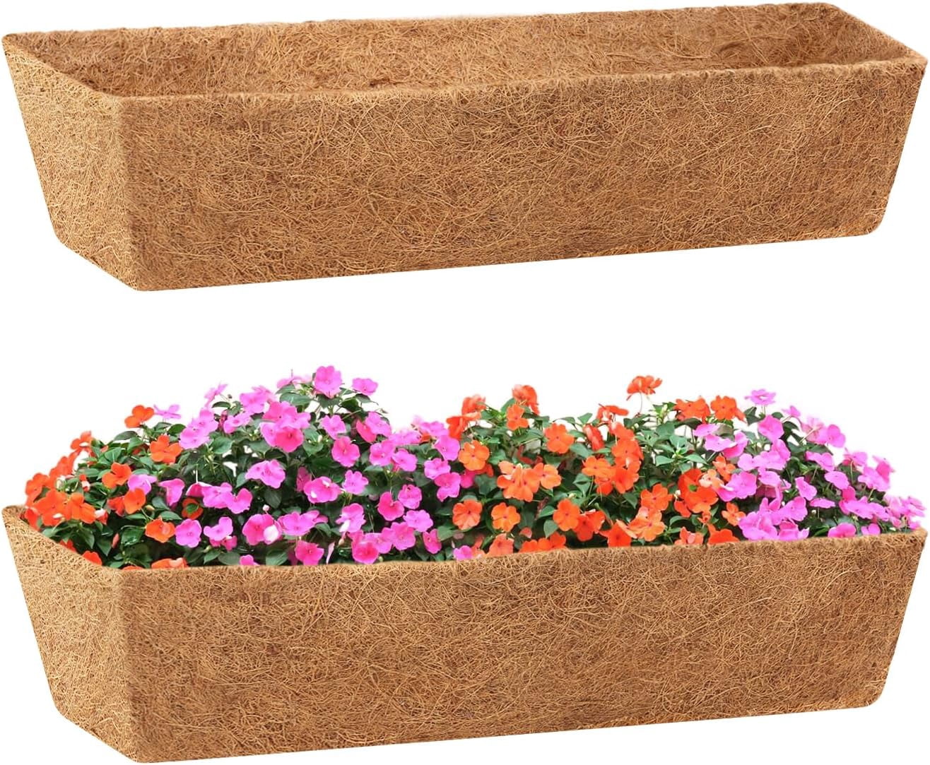 2 Pack 24 Inch Square Coco Liners Planter Baskets Liner- Natural Coir ...
