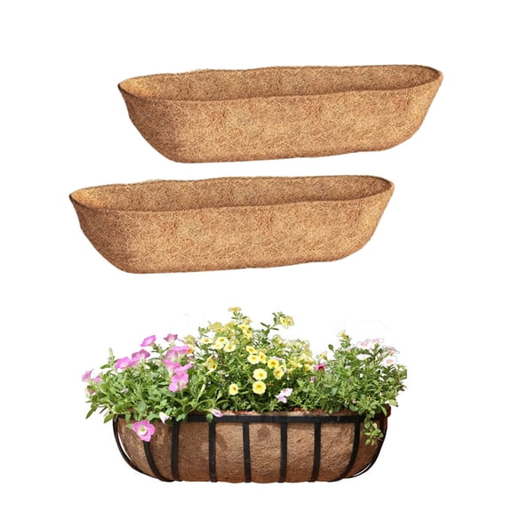 2 Pack 24 Inch Window Box Coco Liners, Natural Coconut Fiber Pre-Formed Planter Liners for Trough Baskets, Balcony Railings, Hanging Planters and Garden Use