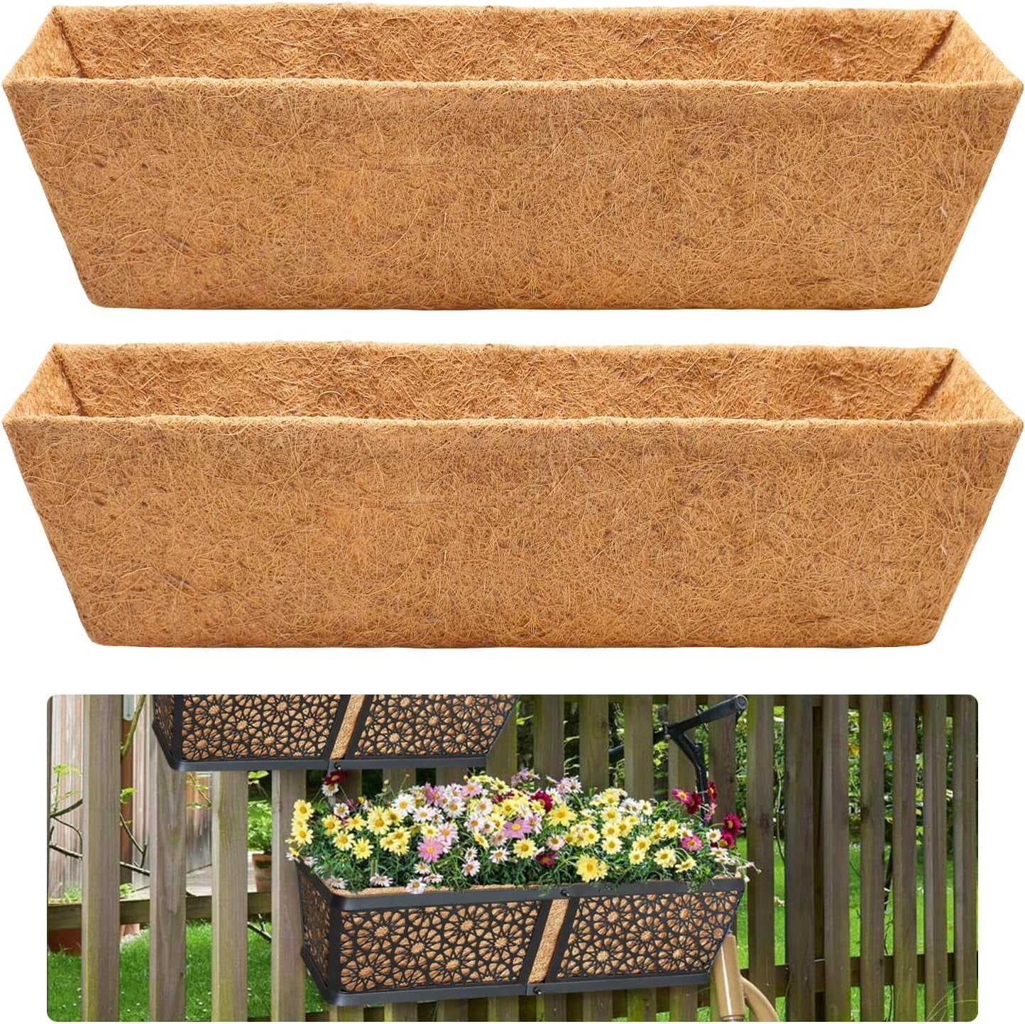 2 Pack 24 Inch Window Box Liners, Pre-Formed Coco Fiber Replacement ...