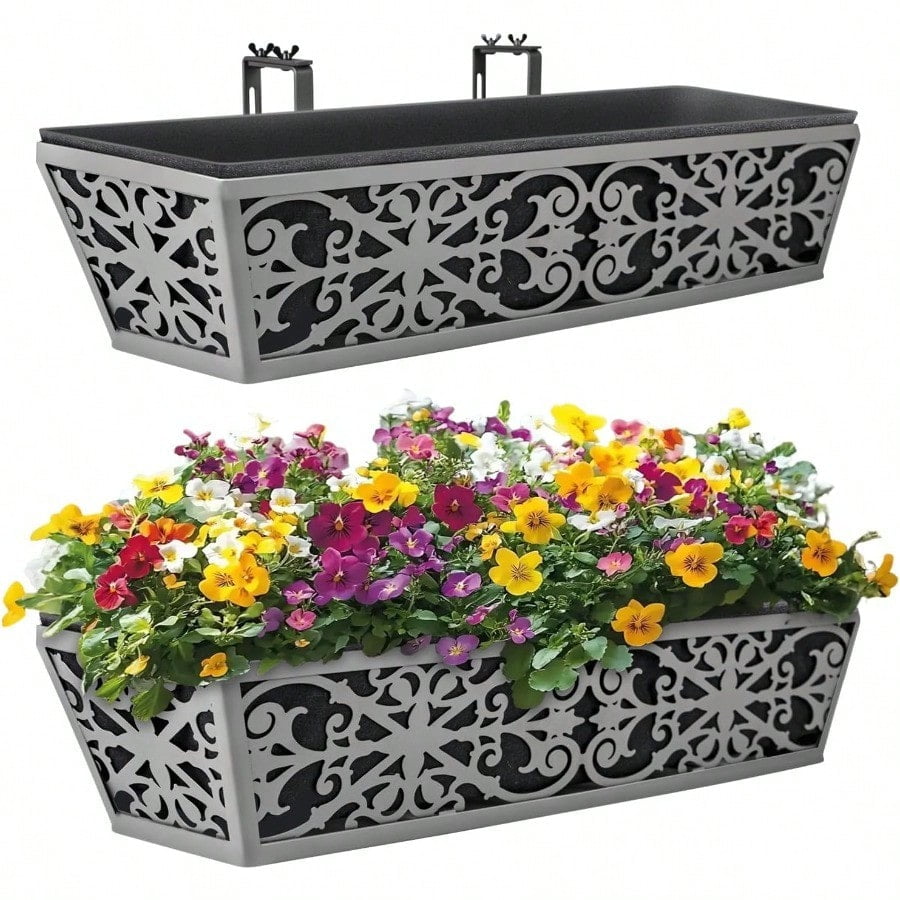 2 Pack 24 Inch Window Boxes Planter for Outdoor Plants Deck Railing ...