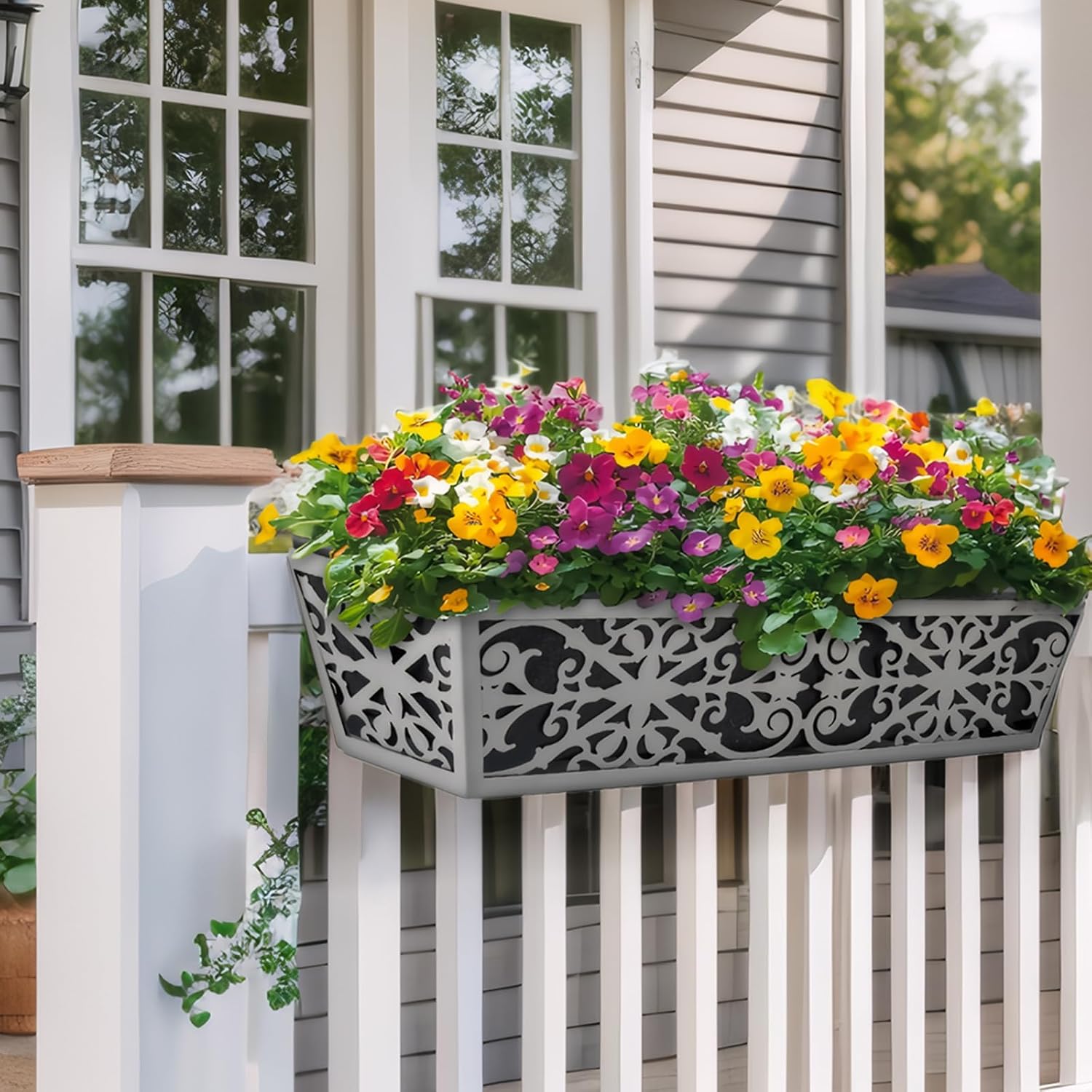 2 Pack 24 Inch Window Boxes Planter for Outdoor Plants Deck Railing ...