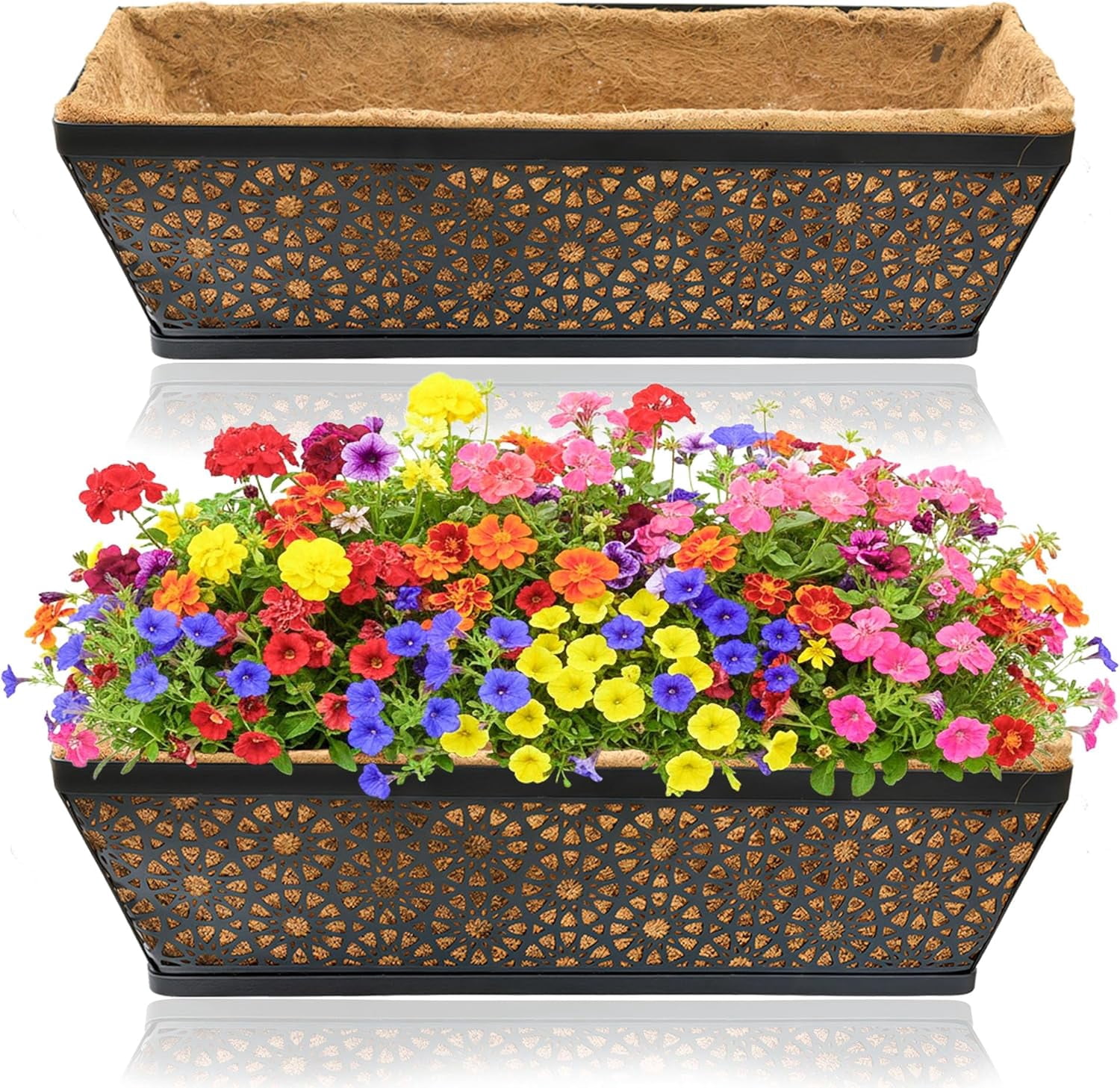 2 Pack 24 Inch Window Boxes Planters with Coco Coir Liner Metal Hanging ...