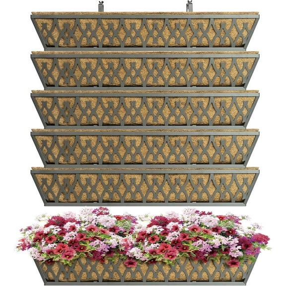 2 Pack 24 Inch Window Boxes Planters Railing Planter Box with Adjustable Brackets for Porch Fence Patio Balcony Hanging Flower Baskets with Coco Liners for Outdoor Garden Décor - Black