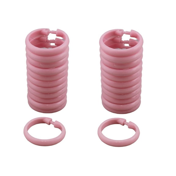 2 Pack 24 Piece Plastic Basic Locking Round Hook Easy Gliding Shower Curtain Rings Pink