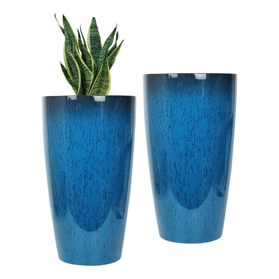 2 Pack 24" Tall Planters Sturdy Plant Flower Tree Pots for Indoor Outdoor Decor, Blue