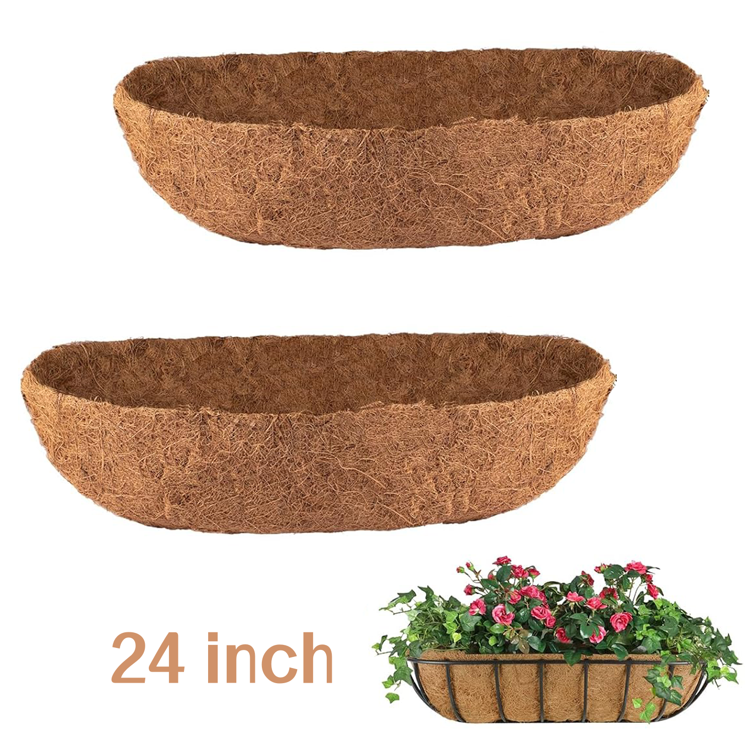 2 Pack 24 inch Coconut Liners for Planters, Trough Coco Coir Liners Coconut Coir Replacement Liner Coco Fiber Window Box Liners for Wall Planter
