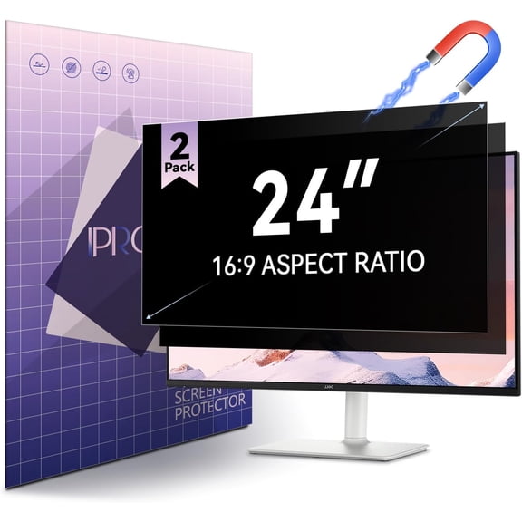 2-Pack 24-inch Magnetic Privacy Screen for 16:9 Computer Monitor, Snap-On Removable 24in Matte Anti Glare Blue Light Spy Filter Screen Cover Private Shield for Desktop PC [Support Curved Monitor]