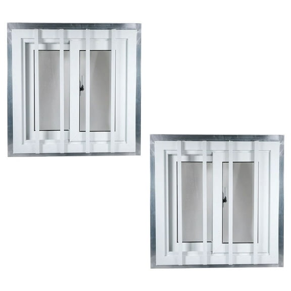 2 Pack 26-1/2" x 26-1/2" x 3-1/4" Shipping Container Window with Steel Tube Frame, Dual-Pane Glass, Sliding Mesh Screen, Welded Security Bars & Locking System  White
