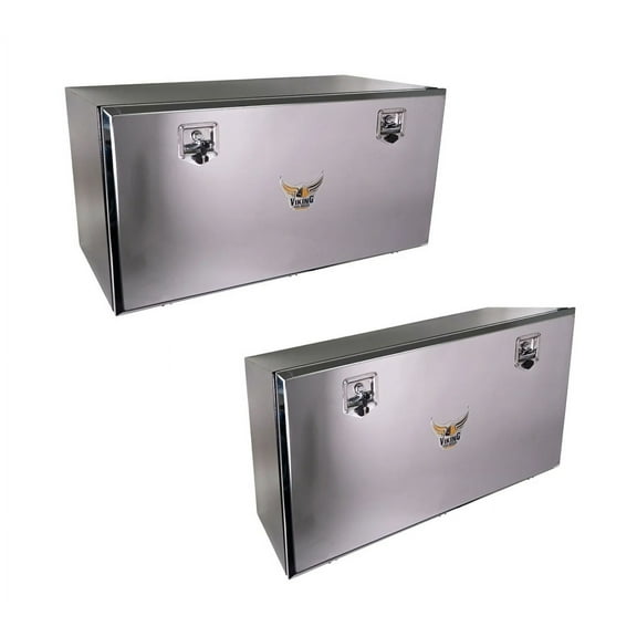 (2 Pack) 24"x24"x48" Steel Flatbed Trailer Underbody Tool Box with Mirror Finish Barndoor Style Single Door & T-Handle Latch Lock - Heavy Duty Side Mount Tool Box for Trailer & Semi Truck