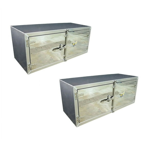 (2 Pack) 24"x24"x60" Aluminum Flatbed Trailer Underbody Tool Box with Mirror Finish Barndoor Style Double Doors & Paddle Lock - Heavy Duty Side Mount Tool Box for Trailer & Semi Truck