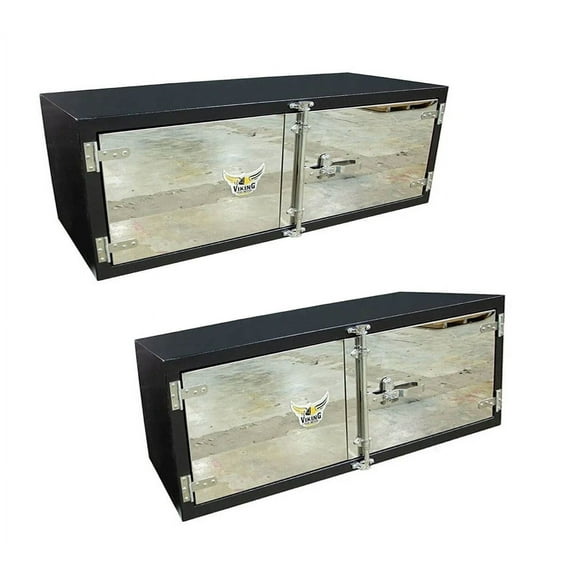 (2 Pack) 24"x24"x60" Steel Flatbed Trailer Underbody Tool Box with Mirror Finish Barndoor Style Double Doors & Paddle Lock - Heavy Duty Side Mount Tool Box for Trailer & Semi Truck