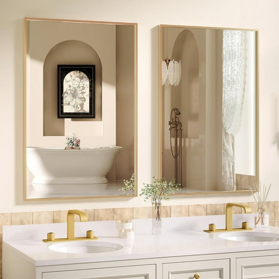 2-Pack 24"x36" Brushed Gold Bathroom Mirrors for Over Sink, Rectangular Vanity Wall Mirrors with HD Glass & Rustproof Aluminum Alloy Frame, Ideal for Modern Chic Space Remodel