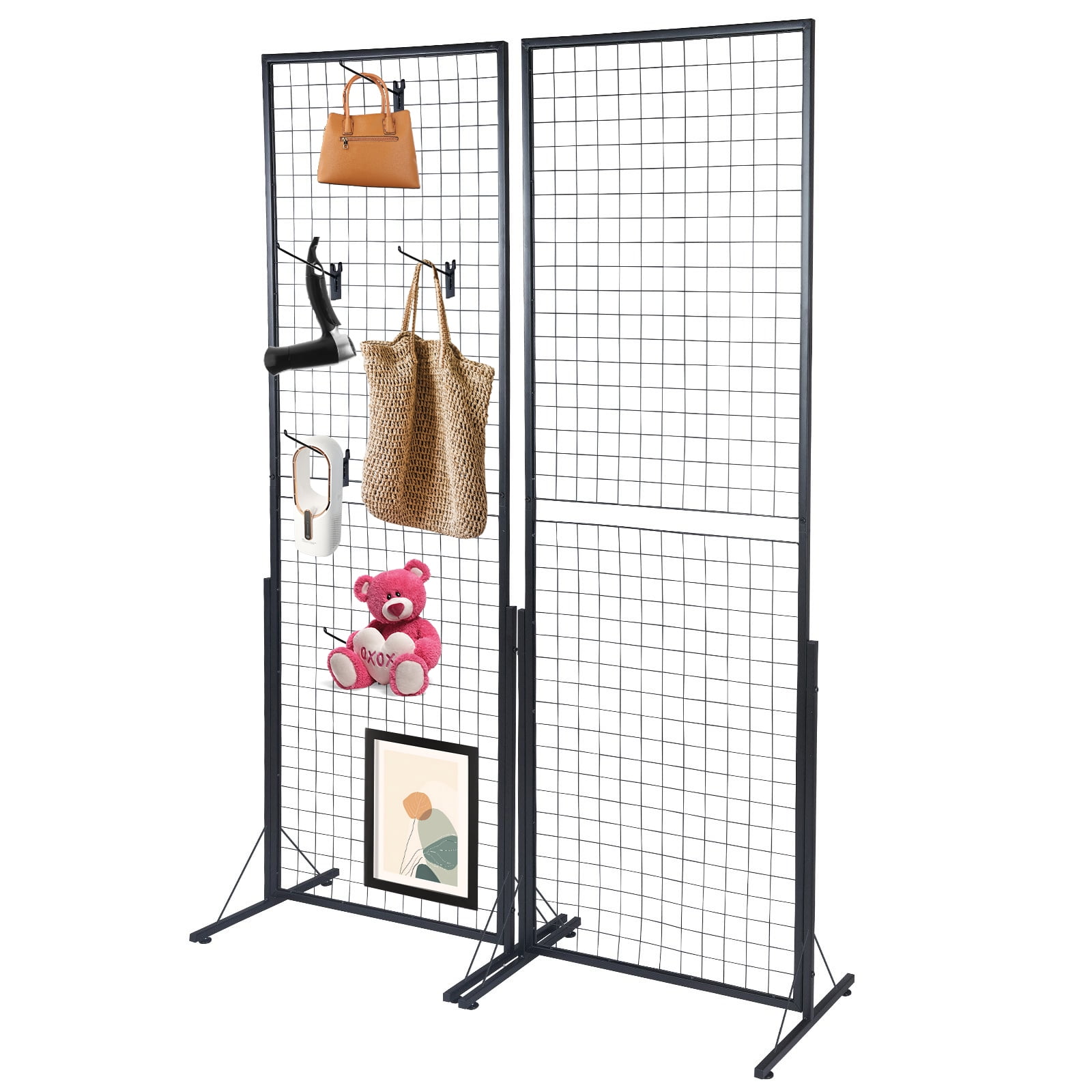 2-Pack 24"x67" Commercial Grid Wall Display with T-Base Stand - Double-Sided Wire Panel System for Retail Stores, Craft Fairs & Trade Shows (Includes Hooks & Clips)