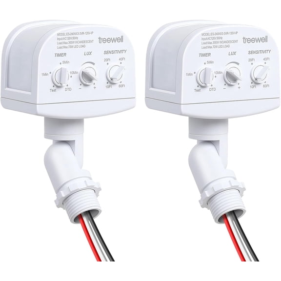 2 Pack 240-Degree Replacement Motion Sensor, Adjustable LUX(5-300) & Time & Detection Sensitivity Up to 60 Feet Ran, 3 Working Modes Outdoor Motion Detector for Security Floodlight, White