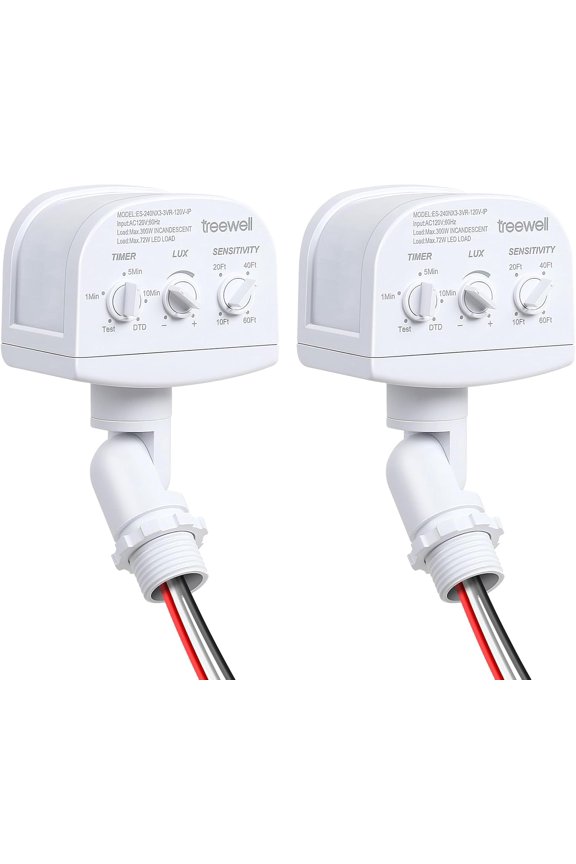 2 Pack 240-Degree Replacement Motion Sensor, Adjustable LUX(5-300) & Time & Detection Sensitivity Up to 60 Feet Ran, 3 Working Modes Outdoor Motion Detector for Security Floodlight, White