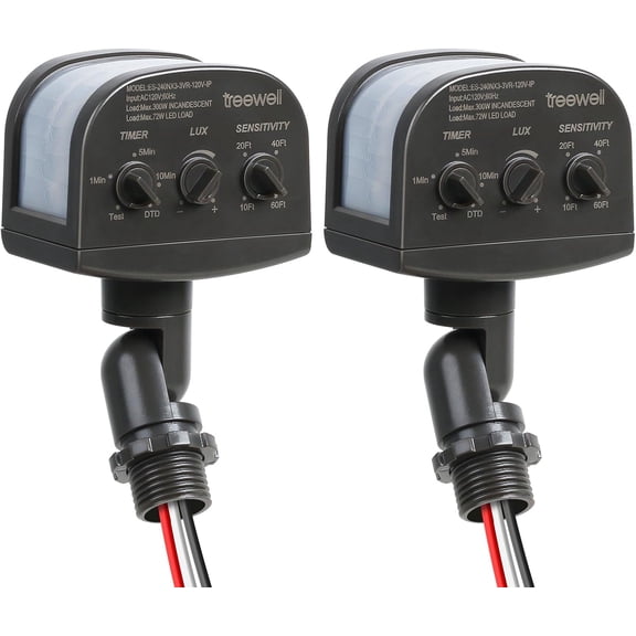 2 Pack 240-Degree Replacement Motion Sensor, Adjustable LUX(5-300) & Time & Detion Sensitivity Up to 60 Feet Range, 3 Working Modes Outdoor Motion Detor for Security Floodlight, Brown