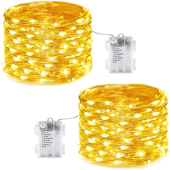 2 Pack 240 LED  Fairy Light Battery Operated, GHODEC 80ft Warm White Christmas Tree Lights with 8 Modes, Indoor Christmas Twinkle Lights for Bedroom Christmas Tree, Wreath Decor