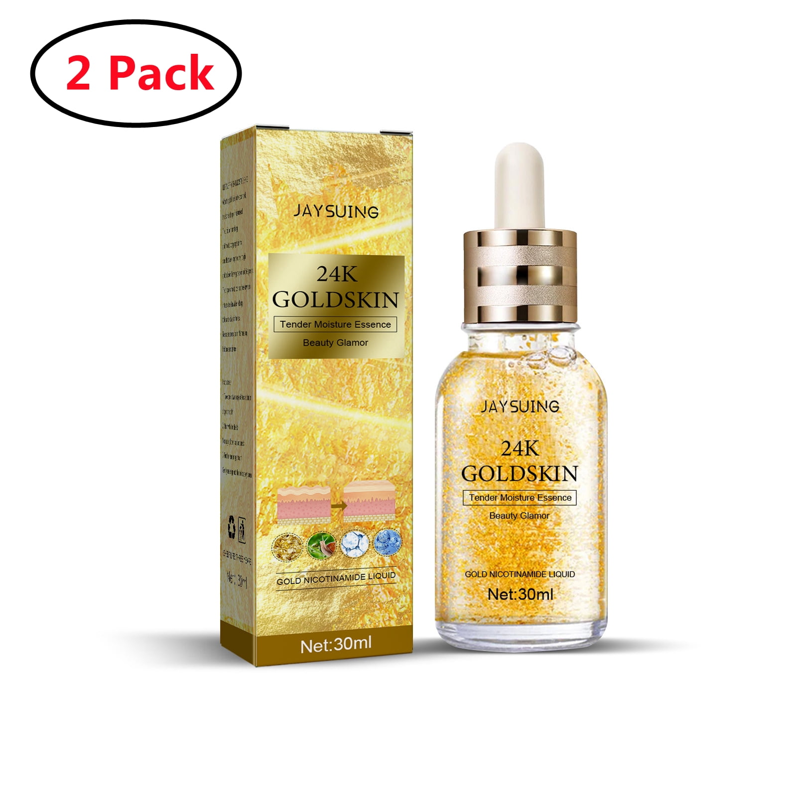 2 Pack 24K Gold Face Serum Topical Facial Serum with Vitamin C and