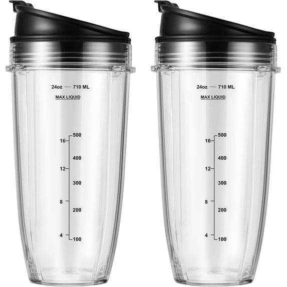 2-Pack 24oz Blender Cups with Lid Replacement for Ninja,Compatible with Nutri Ninja Auto IQ Series Blenders BL450 BL454 BL456 BL480 BL481 BL482 BL490 BL640 BL642 BL682