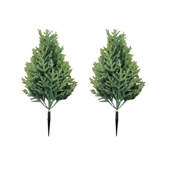 2-Pack 25.6" Artificial Boxwood Topiary Ball Trees with Ground Spike, UV Resistant Fake Bushes Plants with Fall Camellia Flowers,Faux Outdoor Shrubs & Bushes for Front Yard Decor (Green, 2Pcs)