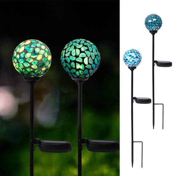 2 Pack 25.6" Mosaic Glass Solar Garden Lights, Garden Stake,Colorful Crackle Globe LED Stake Lights ,Outdoor Decor for Yard, Pathway, Lawn & Flower Bed