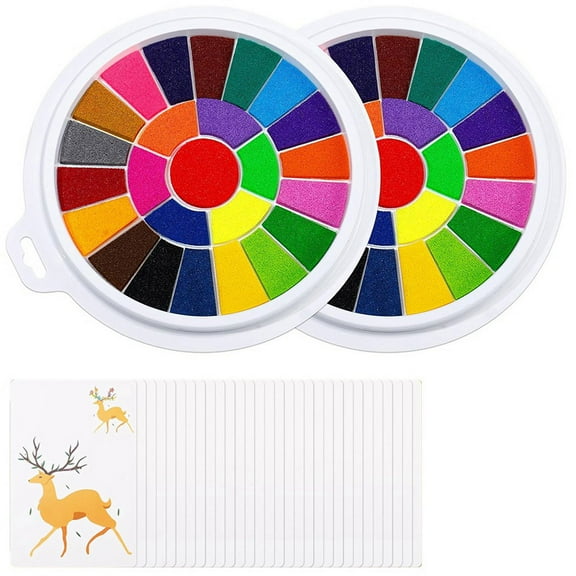 2 Pack 25 Colors Ink Pads with 30 Paint Pages - Washable DIY Fingerprint Stamp Pad, Non- Finger Painting Set,2 * stamp ink pad with 30 Paint Pages,Multicolor