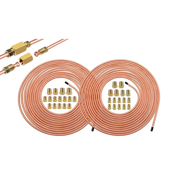 2-Pack 25 Ft Roll 3/16" OD Copper Nickel Steel Plated Brake Line Tubing w/ 16 Fittings