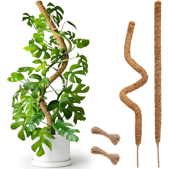2 Pack 25" Moss Pole, Bendable Moss Pole for Plants Monstera, Moss Poles for Climbing Plants Indoor, Handmade Coco Coir Plant Pole Sticks Support Stakes for Potted Plants