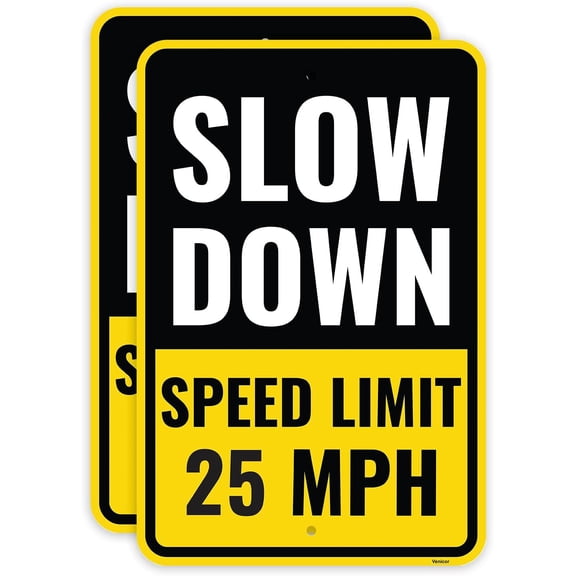 2 Pack 25 Mph Speed Limit Sign, 8 x 12 Inches - Aluminum - 25Mph Slow Down Safety Signs For Neighborhoods Street/Without a frame