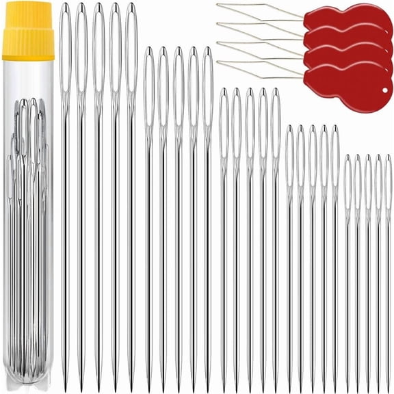 2 Pack 25 Pcs Large Eye Stitching Needles - 5 Sizes Big Eye Hand Sewing Needles with  Clear Storage Tube and 2 Threaders for Stitching, Sewing and Crafting