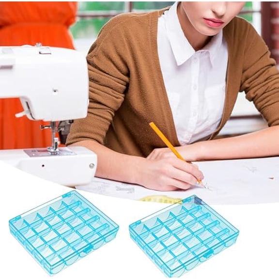2 Pack 25 Slots Empty Bobbins Spools Box, Sewing Craft Plastic Case Storage Box for Sewing Machine