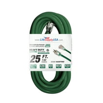 (2-Pack) 25 ft Power Extension Cord Outdoor & Indoor Heavy Duty 16 Gauge/3 Prong SJTW (Green) Lighted end Extra Durability 13 AMP 125 Volts 1625 Watts ETL Listed by LifeSupplyUSA