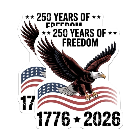 (2 Pack) 250 Years Freedom Stickers - American Eagle Decals - 1776 2026 Anniversary Patriots - USA Independence Day - 5" On Longest Side - Sticks to Smooth Flat Surfaces - Made in USA - BMCS20407