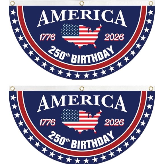 2 Pack 250 year anniversary Birthday Bunting Flag, 1776-2026 Commemorative Patriotic Fan Banner, 1.5x3 FT with Brass Grommets
