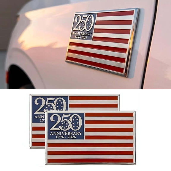 2 Pack 250th Anniversary Car Emblem 1776-2026 Metal Flag Sticker Patriotic Decal for Vehicle, Truck, Toolbox