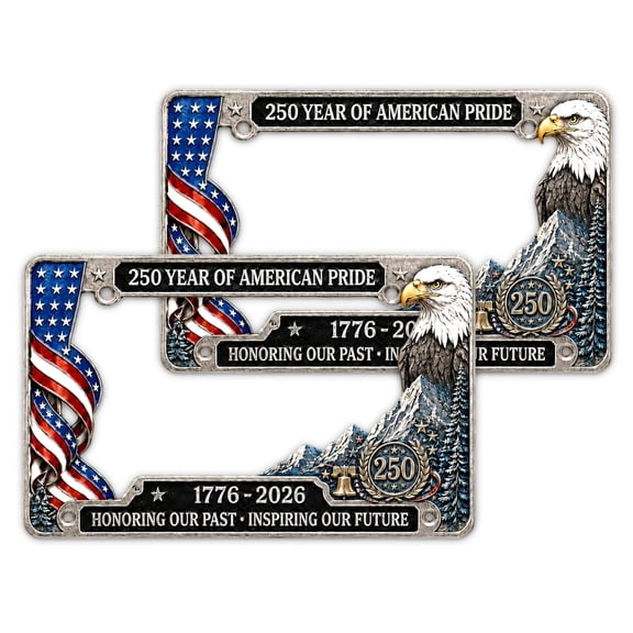 2 Pack 250th Anniversary License Plate Frame, 4th of July Decoration Metal License Plate Holder, Patriotic Commemorative Car Plate Frame Aluminum License Plate Frame
