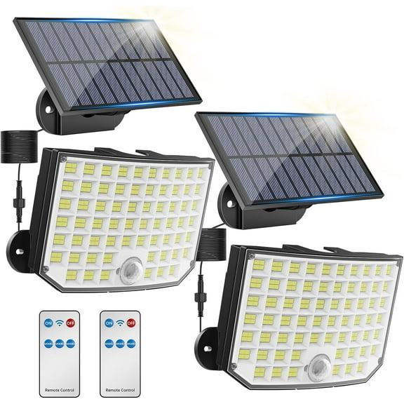 2 Pack 256 LED Solar Motion Sensor Security Flood Lights - IP65 Waterproof, 16.4Ft Cable, Ideal for Outdoor Yard & Garage