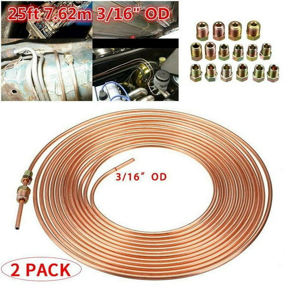 2 Pack 25Ft Copper Nickel Brake Line Tubing Kit 3/16" OD + 30Pcs Fitting Nuts