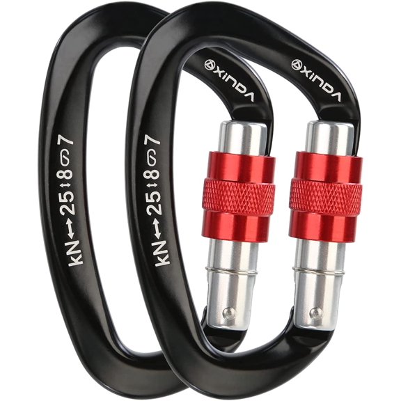 2 Pack 25KN Screwgate Carabiner D-Ring Locking Clip Hook for Rock Climbing, Tree Rigging, Rappelling, Camping & Hammock
