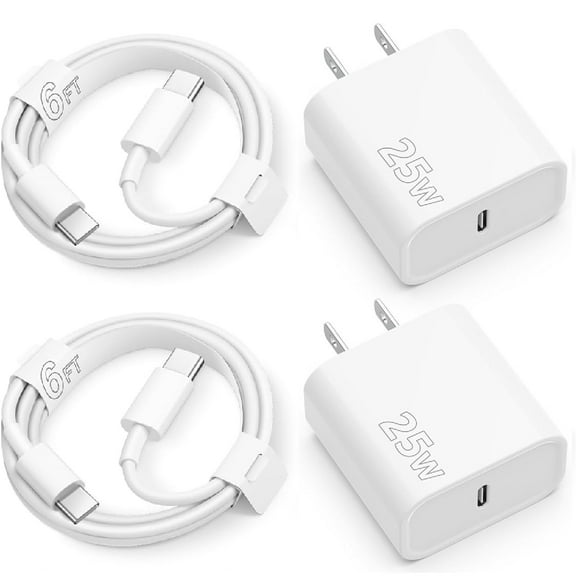 2 Pack 25W Fast USB C Charger Block with 6FT Cable Compatible with iPhone 17/16/15 Series/iPad Pro and More