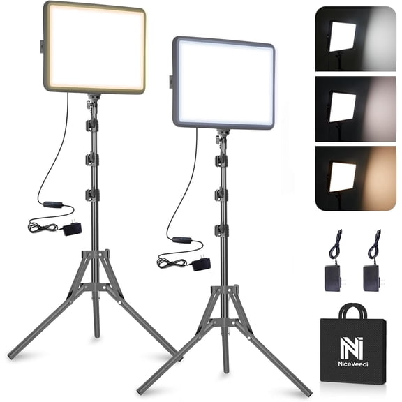 2-Pack 25W Photography Lighting, 2900-7000K Dimmable Ring Light with Tripod Stand, 73 Studio Video Light for Video Recording/Photography/Live Streaming/YouTube/TikTok/Makeup/Video Calls