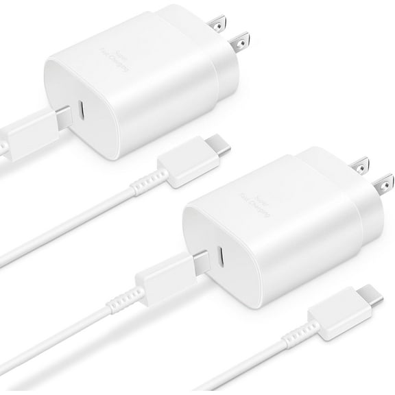 2 Pack 25W Samsung USB-C Super Fast Charger 6FT Type C Charger Cable Cord Fast Charging Android Phone Wall Charger Block for Samsung Galaxy S25 Ultra/S24 /S23 Ultra/S23/S23 /S22/S22 Ultra/S22 /S21