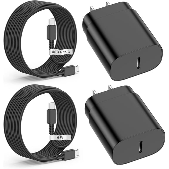 2 Pack 25W USB-C Super Fast Chargers & 6ft Cable for Samsung Galaxy S22, S21, S20, Note 20 - Fast Charging Wall Charger and Android Phone Charging Cable