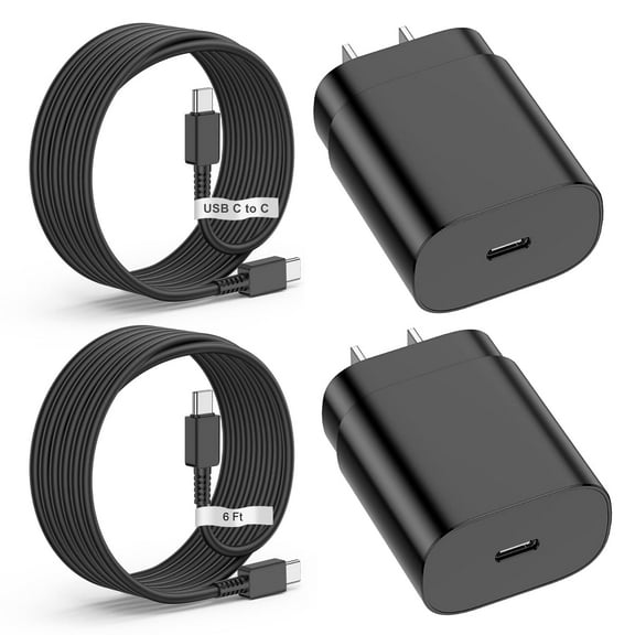 2 Pack 25w USB-C Super Fast Wall Charger+6FT Cable FOR Galaxy S24 S23 S22 S21 S20 Ultra
